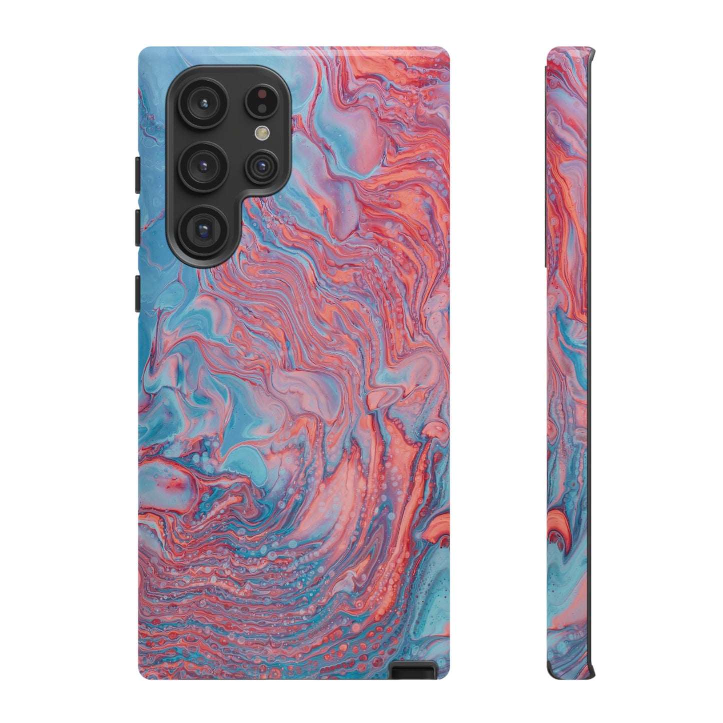 Coral Pink & Blue Abstract Paint Phone Case|iPhone 15 Plus/ Pro, 14, 13, 12|Google Pixel 7, Pro, 5|Samsung Galaxy S23 All Major Phone Models