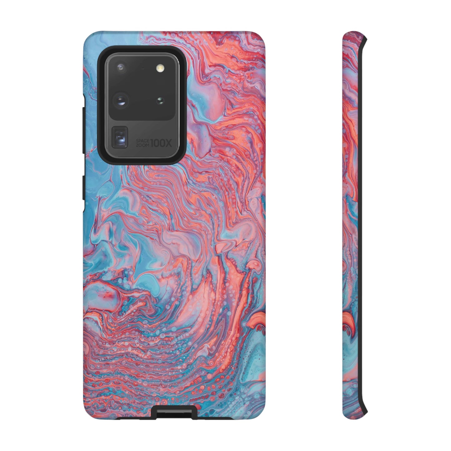 Coral Pink & Blue Abstract Paint Phone Case|iPhone 15 Plus/ Pro, 14, 13, 12|Google Pixel 7, Pro, 5|Samsung Galaxy S23 All Major Phone Models