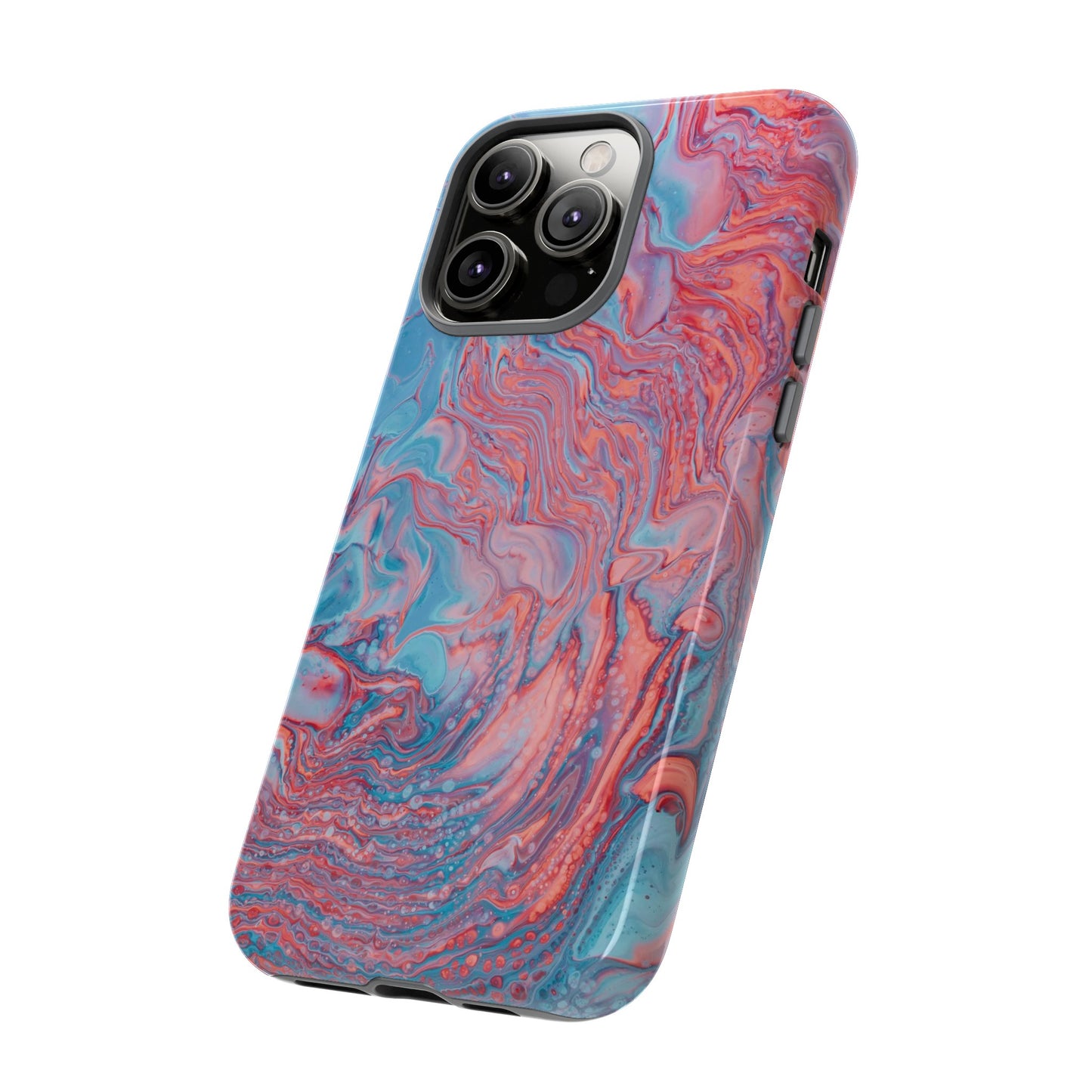 Coral Pink & Blue Abstract Paint Phone Case|iPhone 15 Plus/ Pro, 14, 13, 12|Google Pixel 7, Pro, 5|Samsung Galaxy S23 All Major Phone Models