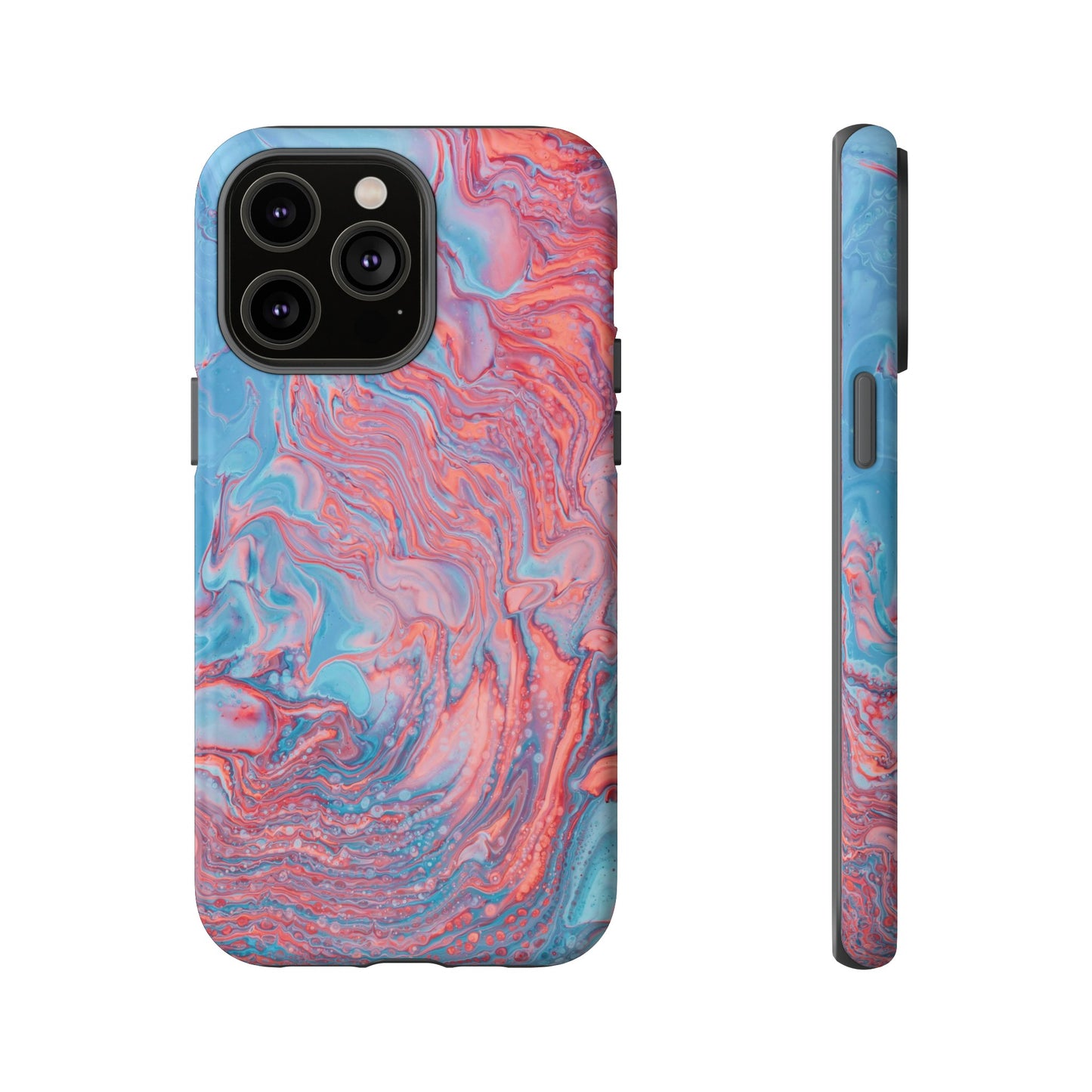 Coral Pink & Blue Abstract Paint Phone Case|iPhone 15 Plus/ Pro, 14, 13, 12|Google Pixel 7, Pro, 5|Samsung Galaxy S23 All Major Phone Models