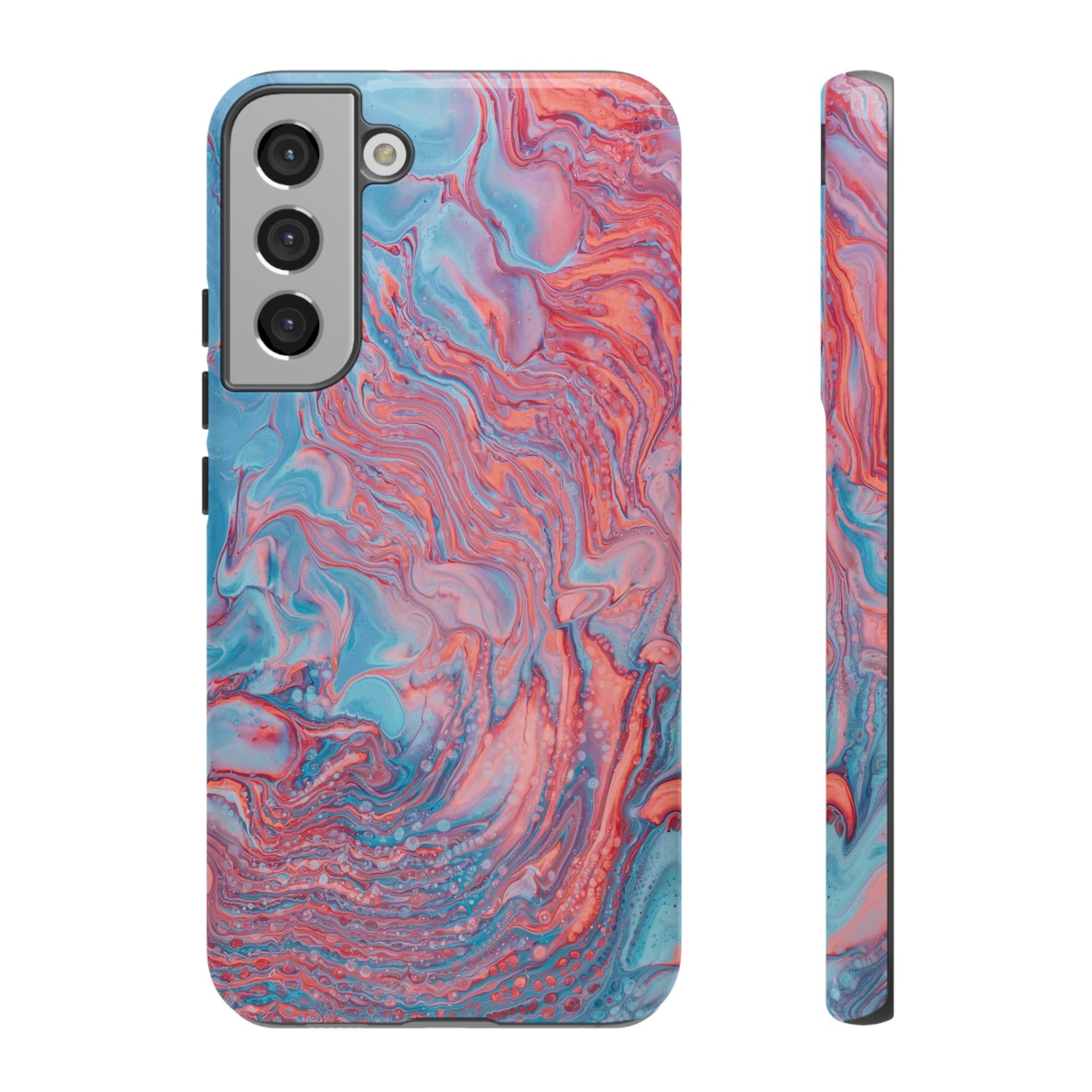 Coral Pink & Blue Abstract Paint Phone Case|iPhone 15 Plus/ Pro, 14, 13, 12|Google Pixel 7, Pro, 5|Samsung Galaxy S23 All Major Phone Models