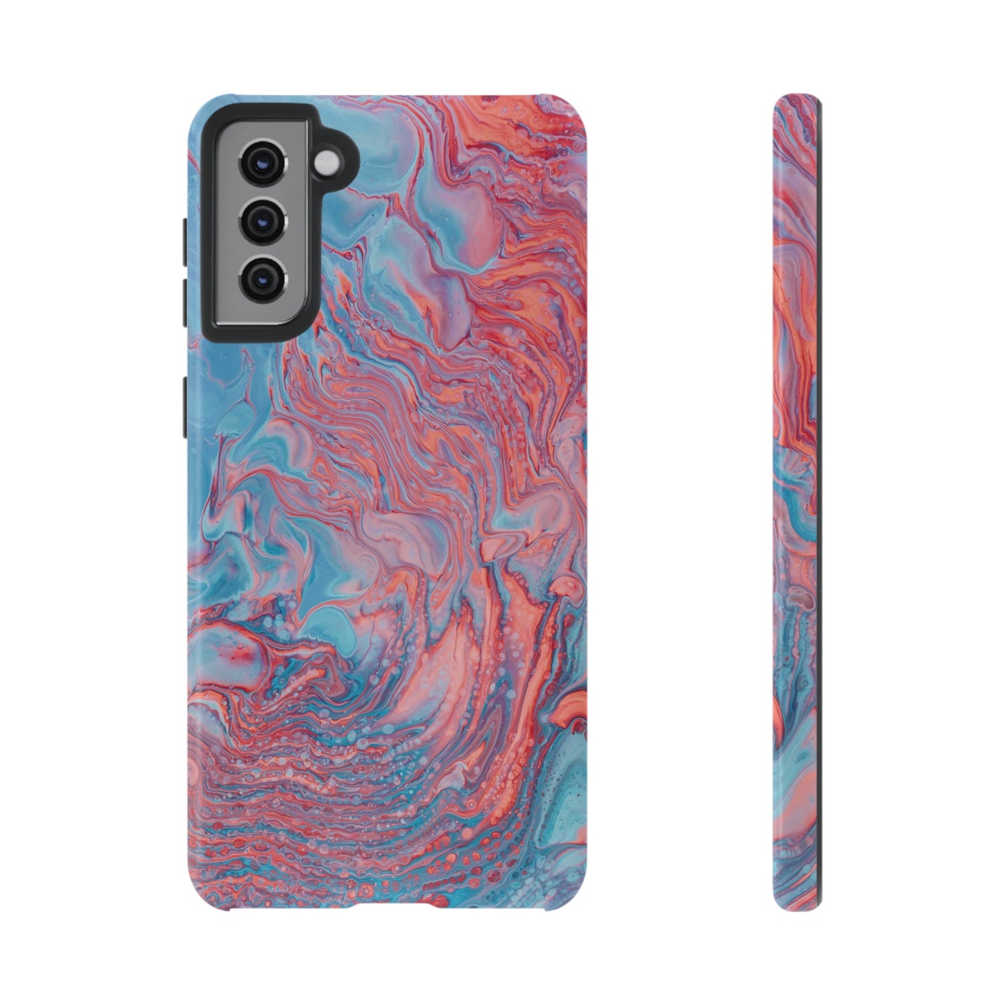 Coral Pink & Blue Abstract Paint Phone Case|iPhone 15 Plus/ Pro, 14, 13, 12|Google Pixel 7, Pro, 5|Samsung Galaxy S23 All Major Phone Models