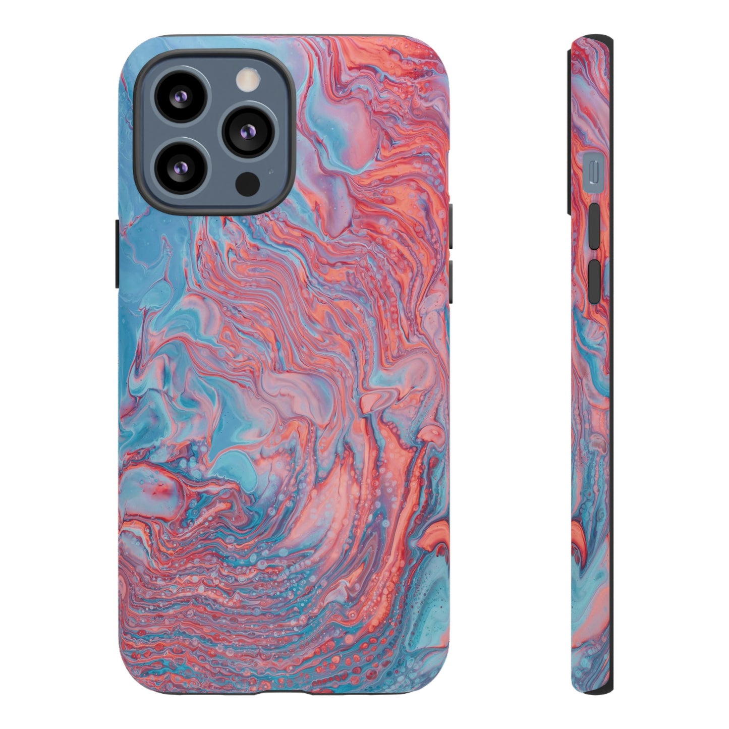 Coral Pink & Blue Abstract Paint Phone Case|iPhone 15 Plus/ Pro, 14, 13, 12|Google Pixel 7, Pro, 5|Samsung Galaxy S23 All Major Phone Models