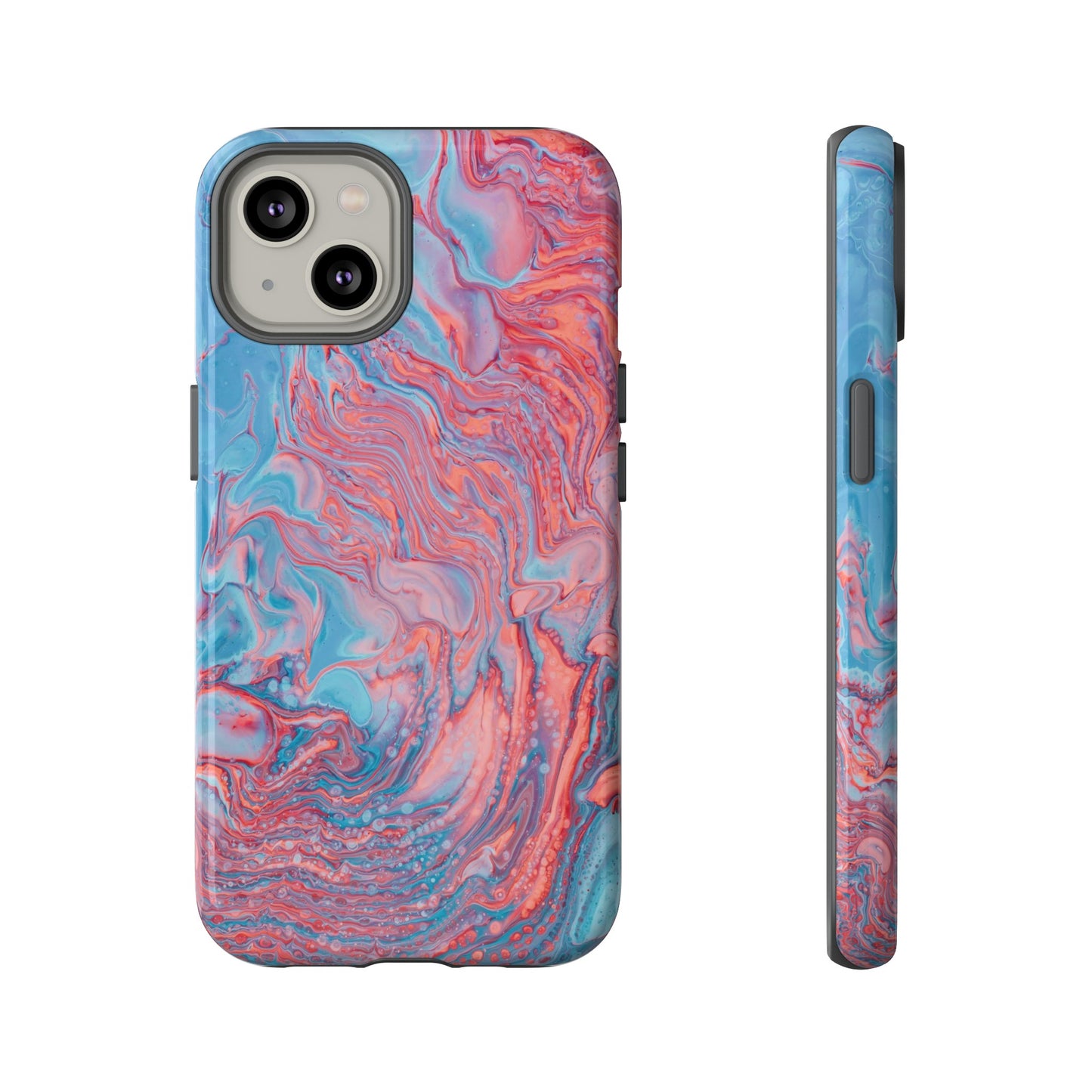 Coral Pink & Blue Abstract Paint Phone Case|iPhone 15 Plus/ Pro, 14, 13, 12|Google Pixel 7, Pro, 5|Samsung Galaxy S23 All Major Phone Models