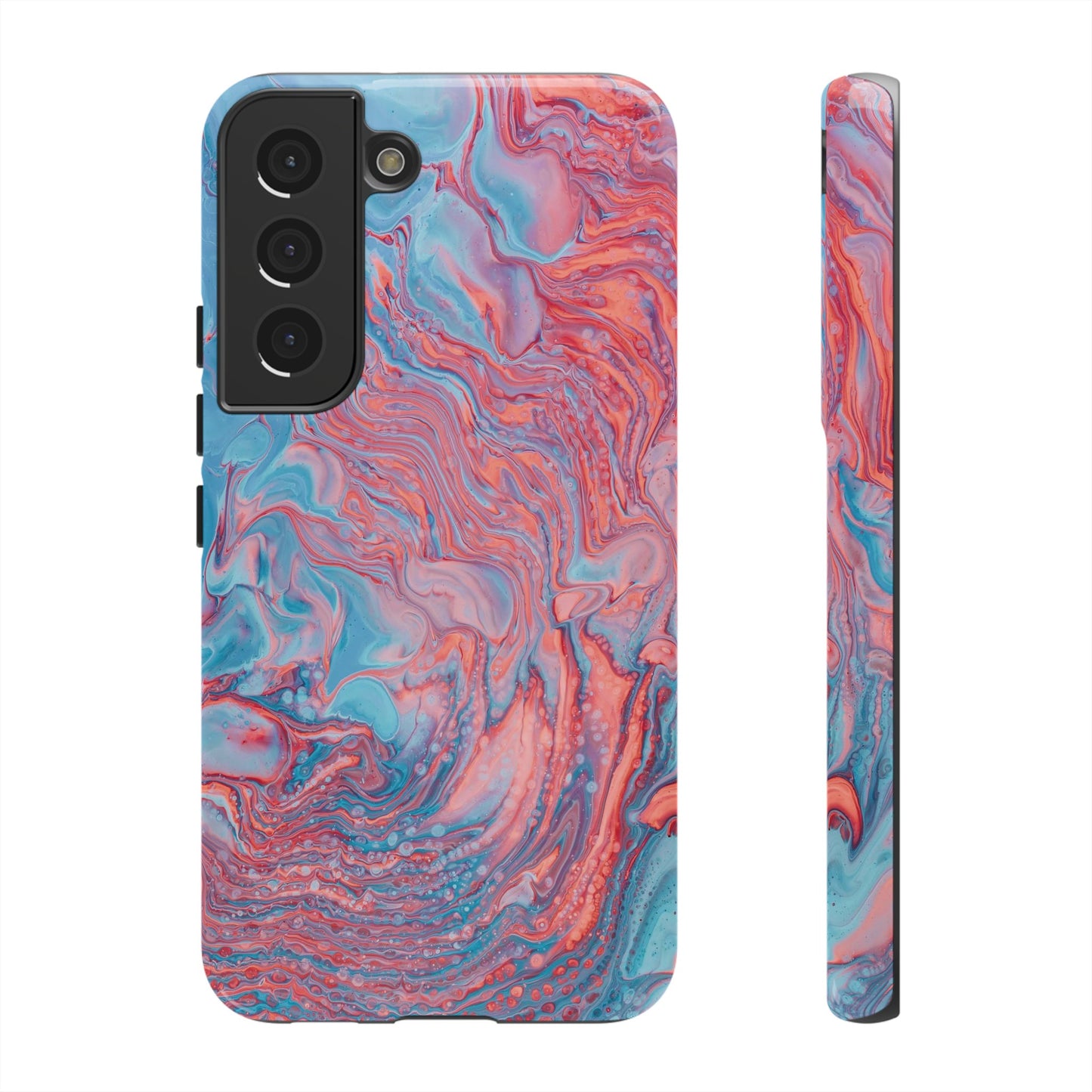 Coral Pink & Blue Abstract Paint Phone Case|iPhone 15 Plus/ Pro, 14, 13, 12|Google Pixel 7, Pro, 5|Samsung Galaxy S23 All Major Phone Models