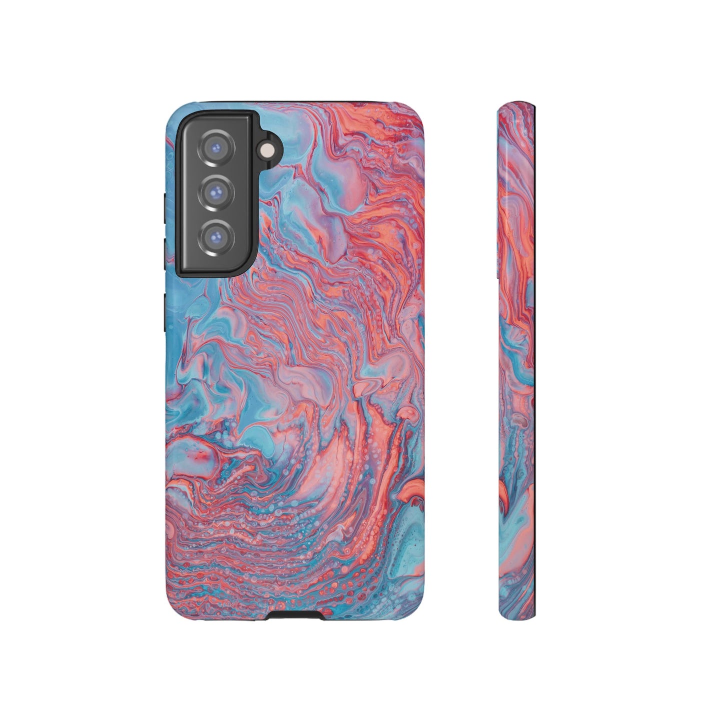 Coral Pink & Blue Abstract Paint Phone Case|iPhone 15 Plus/ Pro, 14, 13, 12|Google Pixel 7, Pro, 5|Samsung Galaxy S23 All Major Phone Models