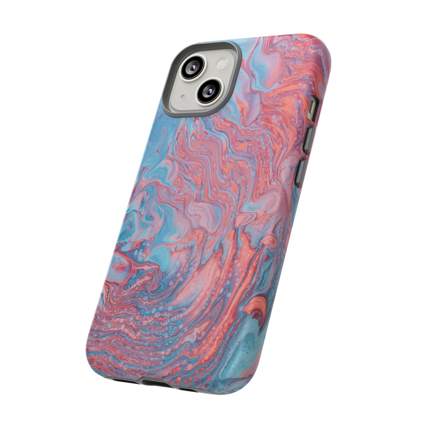 Coral Pink & Blue Abstract Paint Phone Case|iPhone 15 Plus/ Pro, 14, 13, 12|Google Pixel 7, Pro, 5|Samsung Galaxy S23 All Major Phone Models