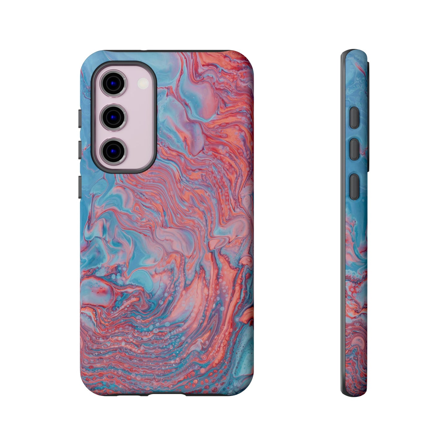 Coral Pink & Blue Abstract Paint Phone Case|iPhone 15 Plus/ Pro, 14, 13, 12|Google Pixel 7, Pro, 5|Samsung Galaxy S23 All Major Phone Models