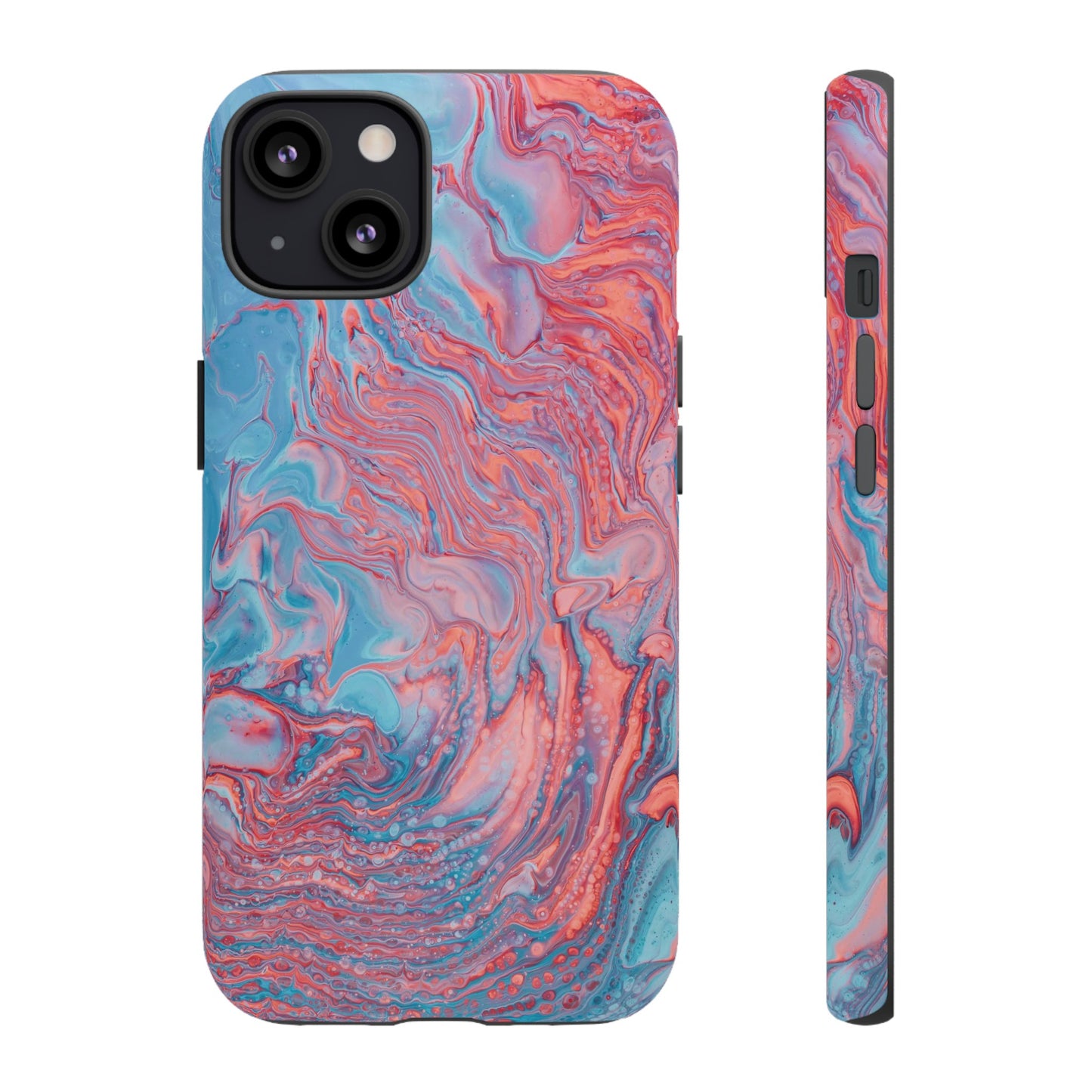 Coral Pink & Blue Abstract Paint Phone Case|iPhone 15 Plus/ Pro, 14, 13, 12|Google Pixel 7, Pro, 5|Samsung Galaxy S23 All Major Phone Models