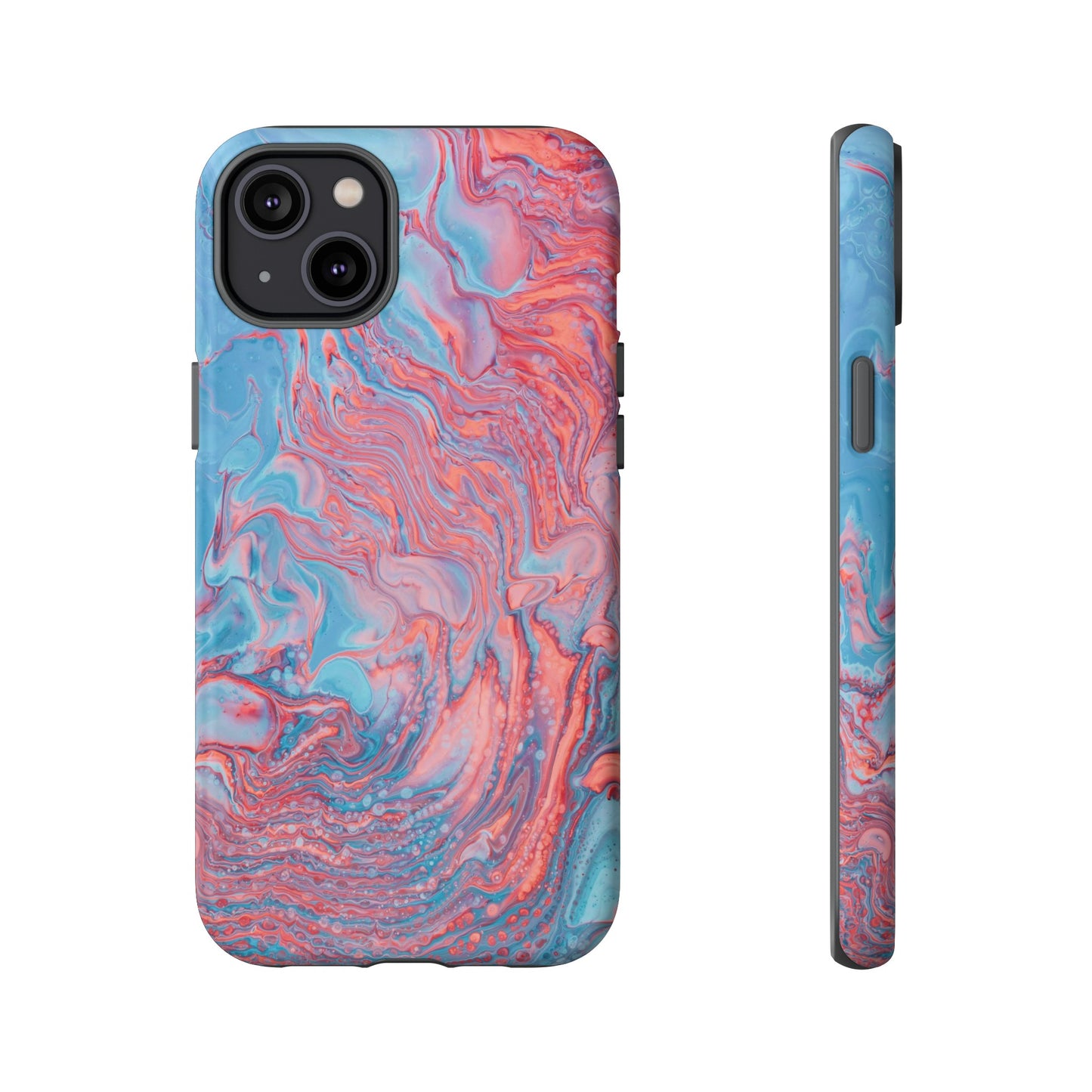 Coral Pink & Blue Abstract Paint Phone Case|iPhone 15 Plus/ Pro, 14, 13, 12|Google Pixel 7, Pro, 5|Samsung Galaxy S23 All Major Phone Models