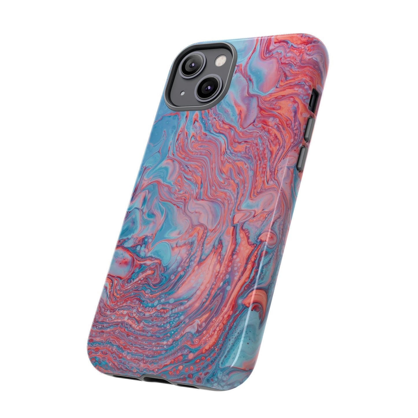 Coral Pink & Blue Abstract Paint Phone Case|iPhone 15 Plus/ Pro, 14, 13, 12|Google Pixel 7, Pro, 5|Samsung Galaxy S23 All Major Phone Models