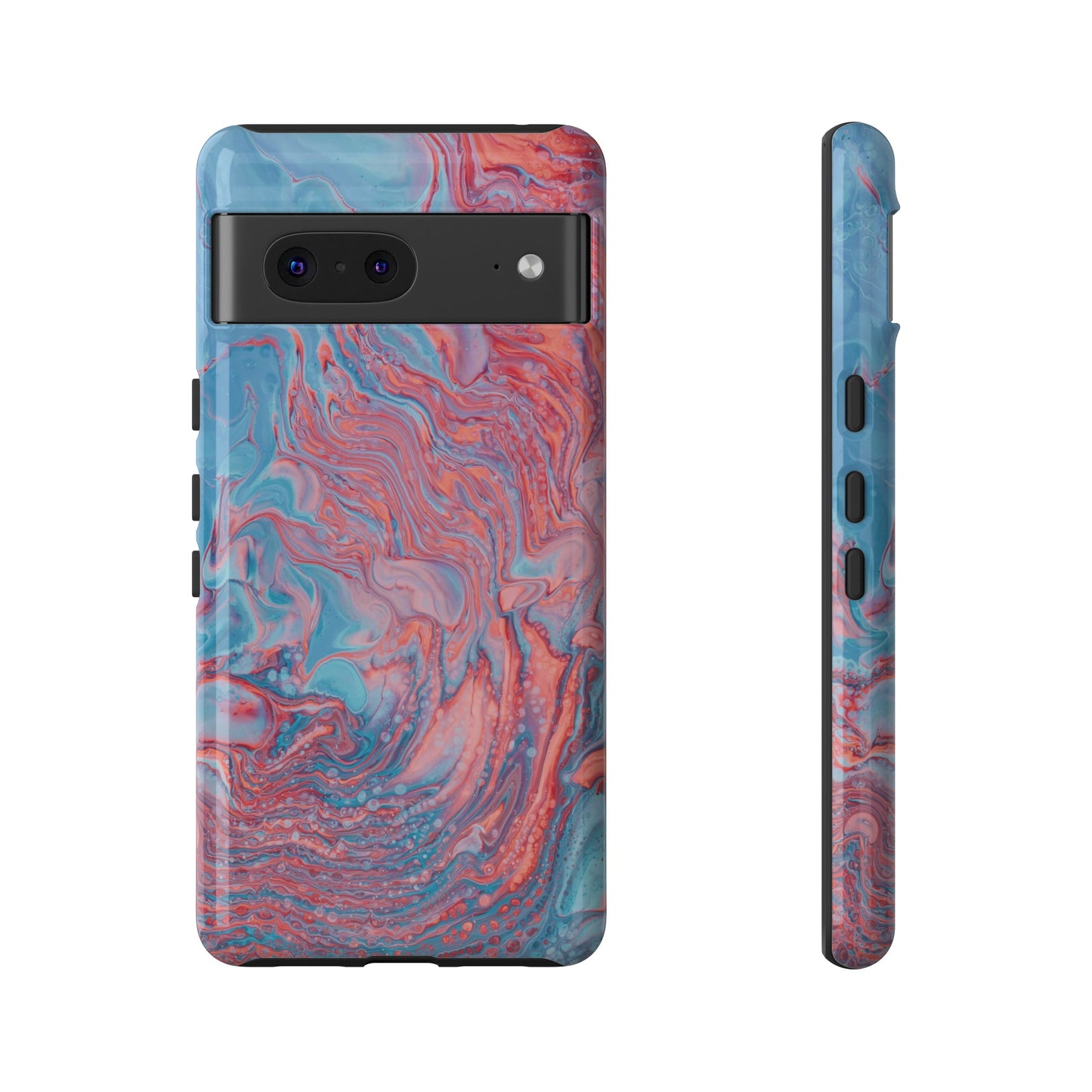 Coral Pink & Blue Abstract Paint Phone Case|iPhone 15 Plus/ Pro, 14, 13, 12|Google Pixel 7, Pro, 5|Samsung Galaxy S23 All Major Phone Models