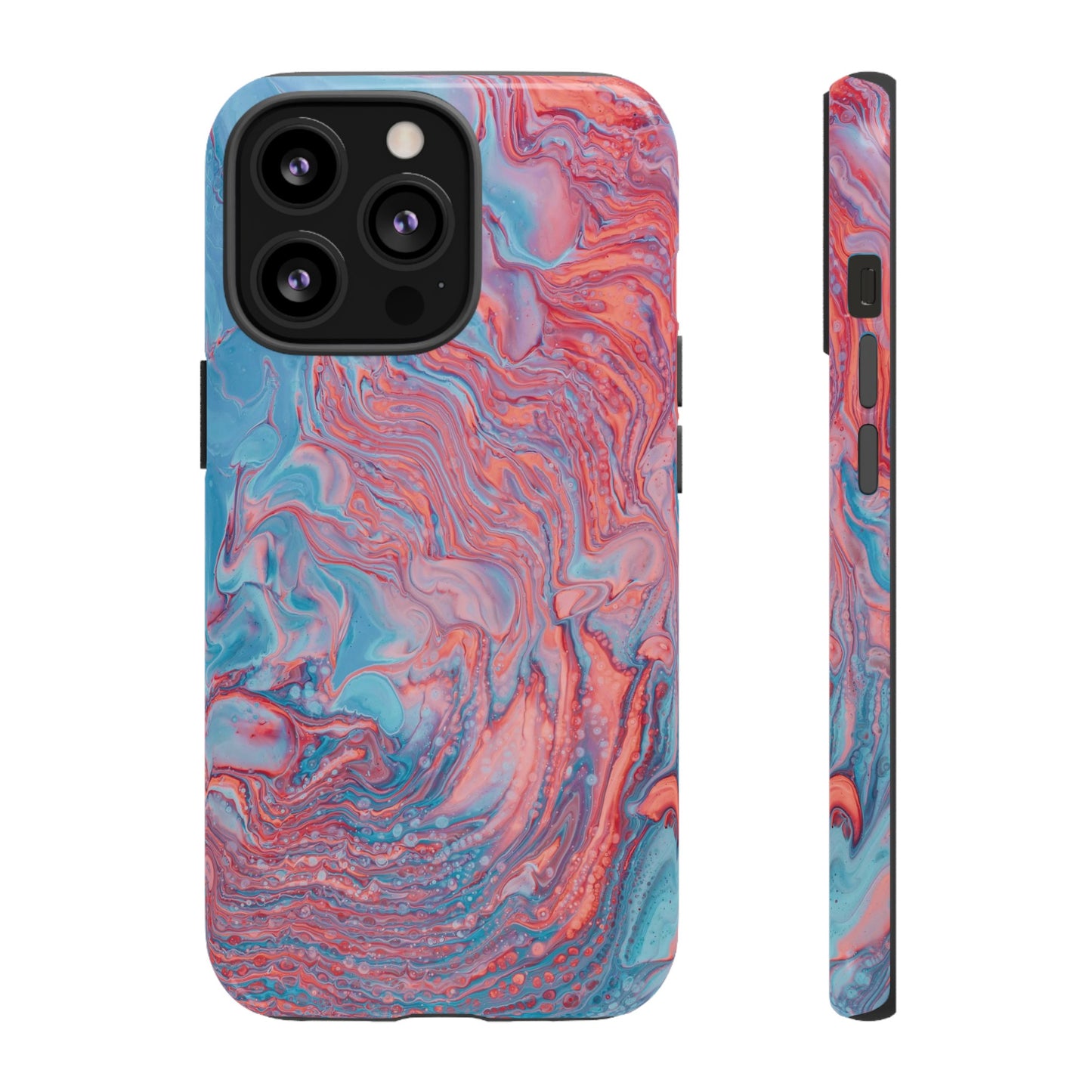 Coral Pink & Blue Abstract Paint Phone Case|iPhone 15 Plus/ Pro, 14, 13, 12|Google Pixel 7, Pro, 5|Samsung Galaxy S23 All Major Phone Models