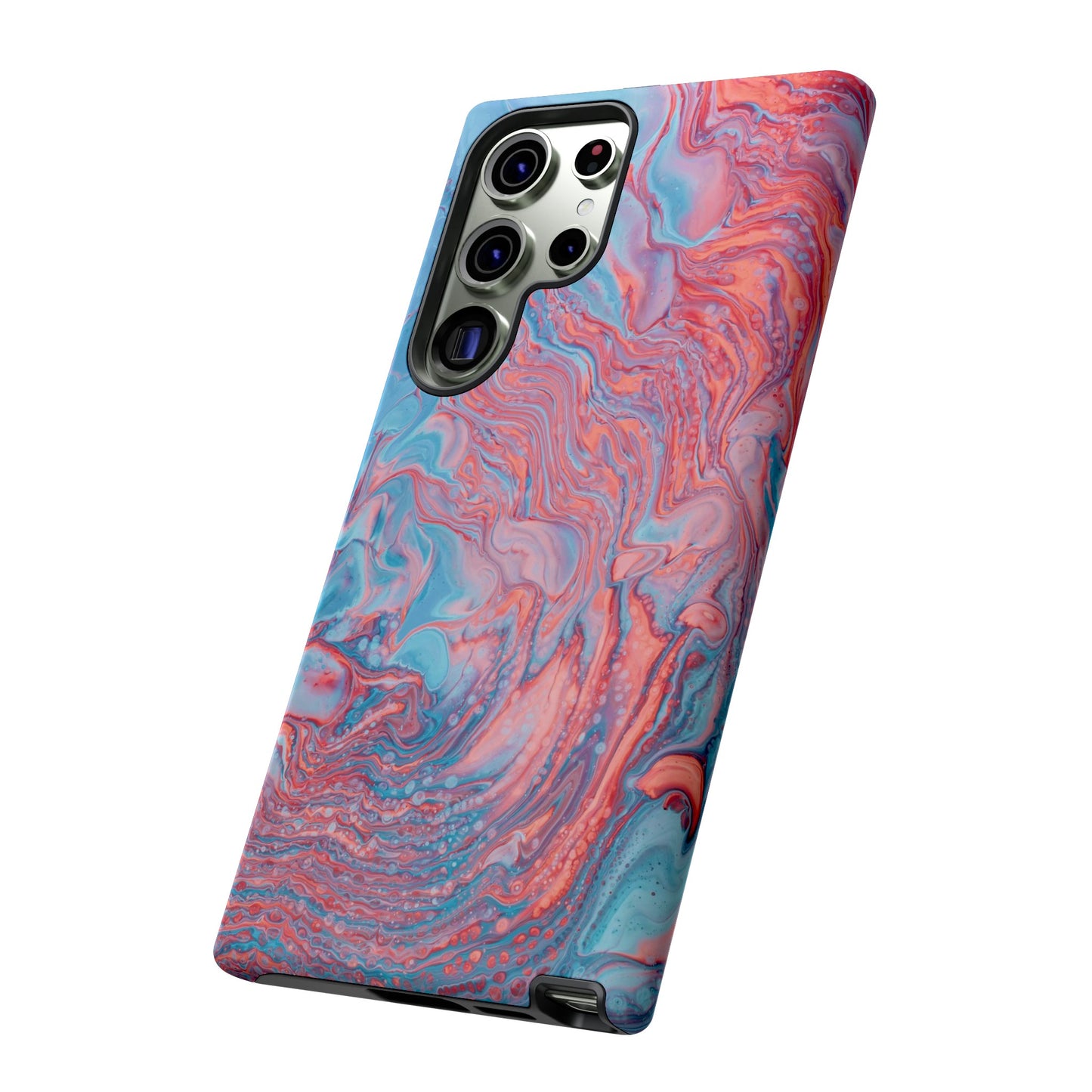 Coral Pink & Blue Abstract Paint Phone Case|iPhone 15 Plus/ Pro, 14, 13, 12|Google Pixel 7, Pro, 5|Samsung Galaxy S23 All Major Phone Models