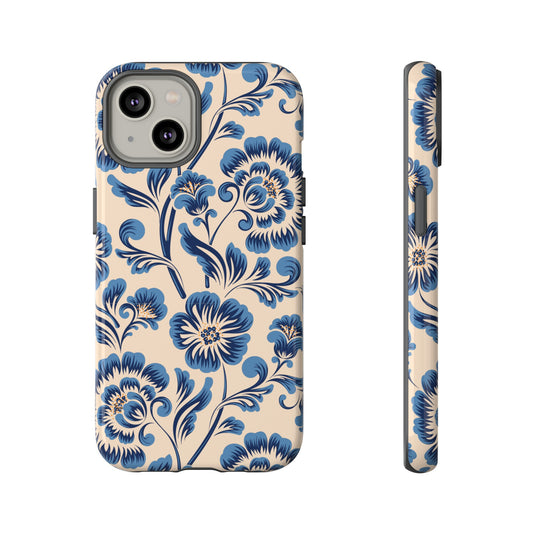 Blue Floral Wallpaper Phone Case | iPhone 15 Plus/ Pro, 14, 13, 12| Google Pixel 7, Pro, 5| Samsung Galaxy S23 All Major Phone Models