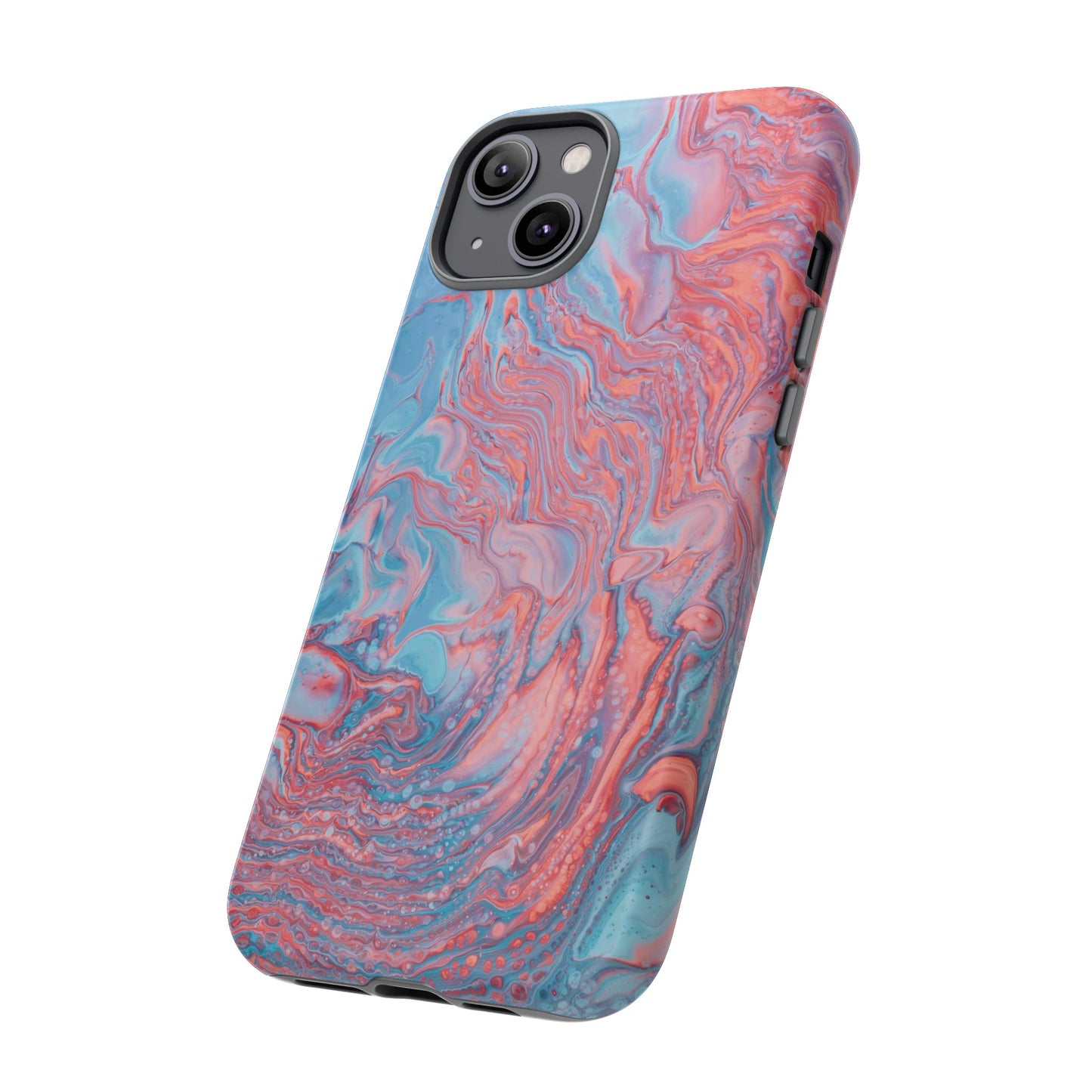 Coral Pink & Blue Abstract Paint Phone Case|iPhone 15 Plus/ Pro, 14, 13, 12|Google Pixel 7, Pro, 5|Samsung Galaxy S23 All Major Phone Models