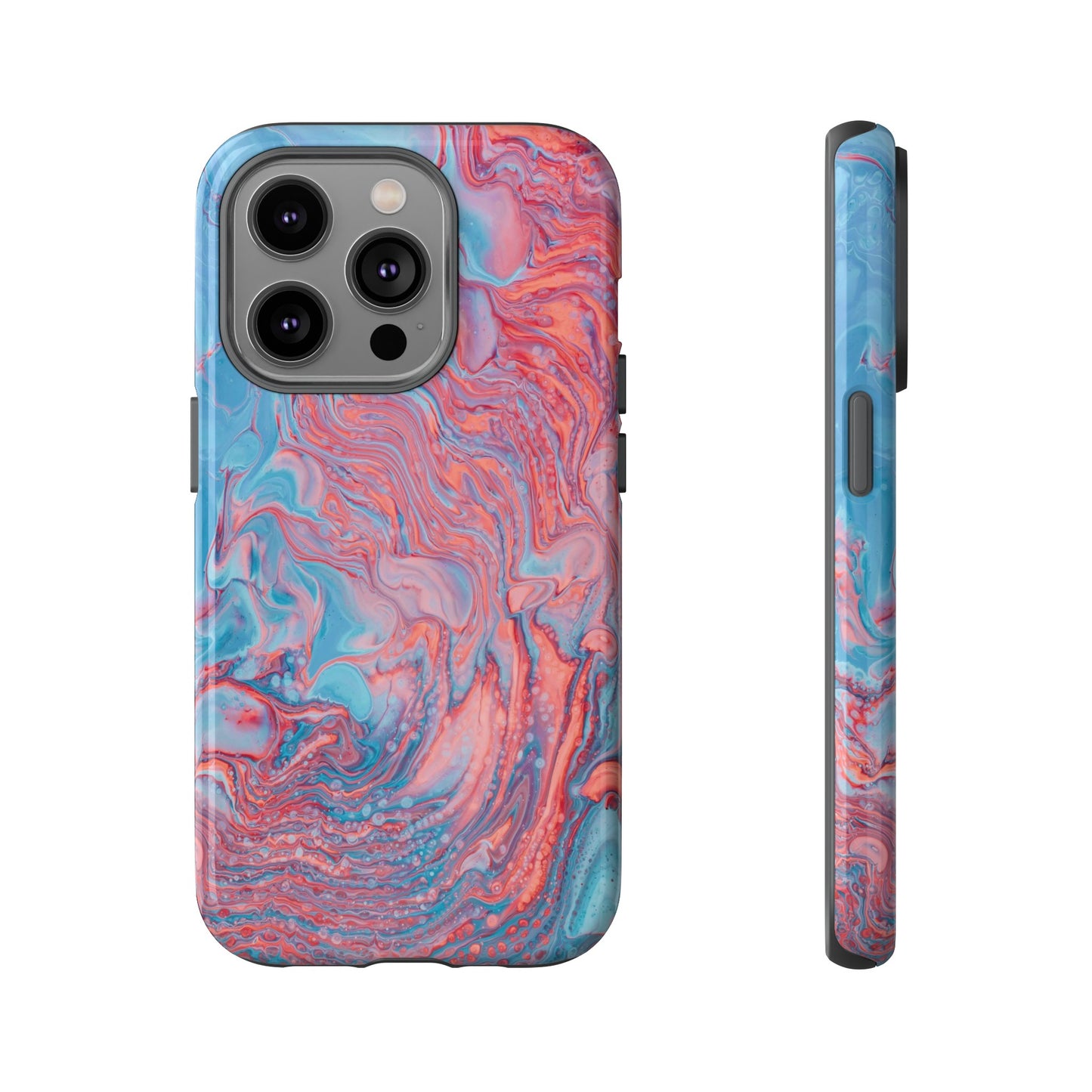 Coral Pink & Blue Abstract Paint Phone Case|iPhone 15 Plus/ Pro, 14, 13, 12|Google Pixel 7, Pro, 5|Samsung Galaxy S23 All Major Phone Models