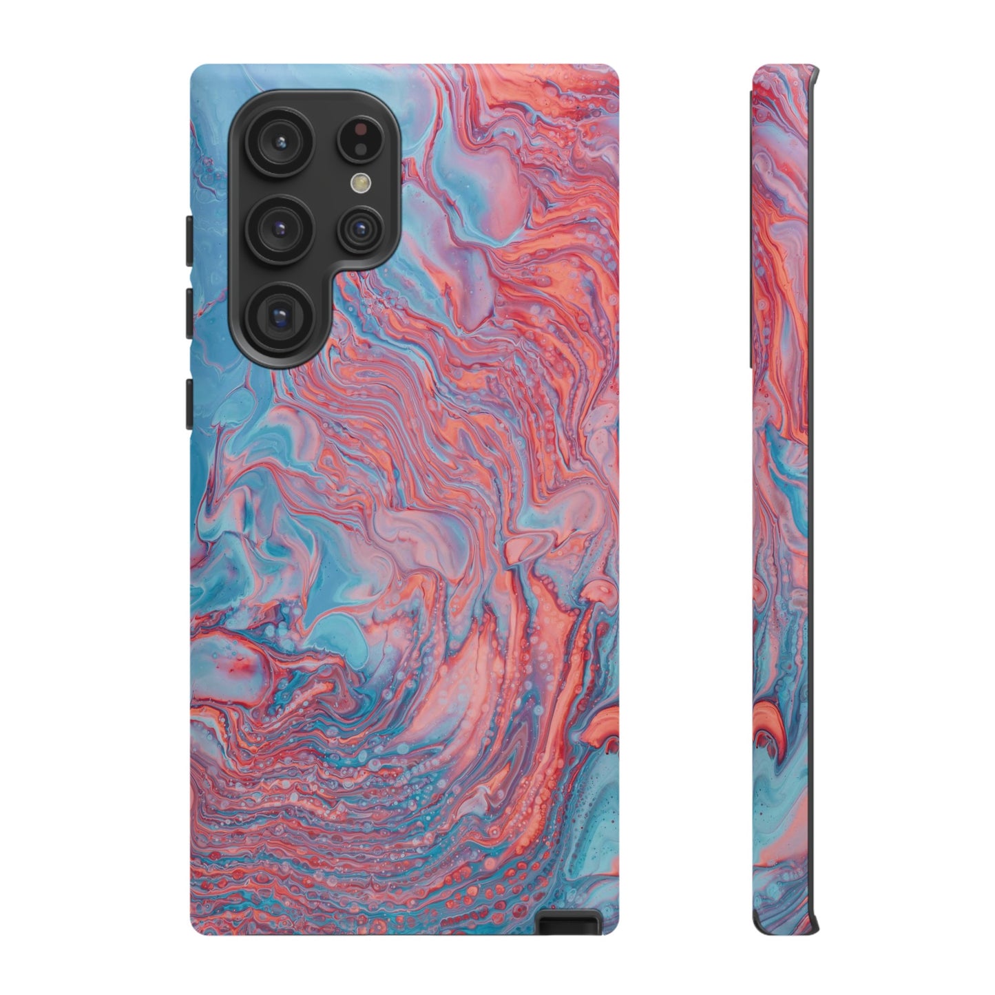 Coral Pink & Blue Abstract Paint Phone Case|iPhone 15 Plus/ Pro, 14, 13, 12|Google Pixel 7, Pro, 5|Samsung Galaxy S23 All Major Phone Models