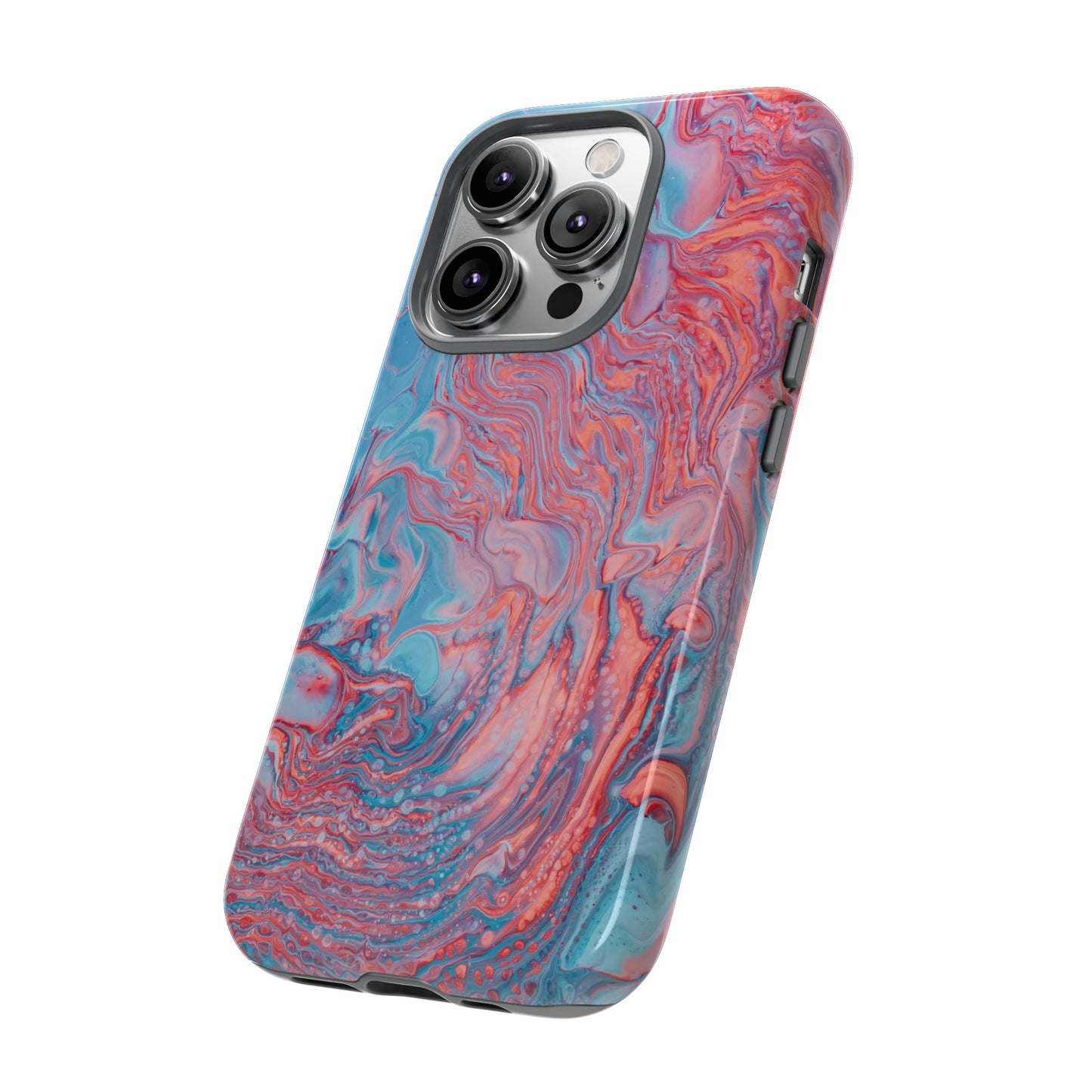 Coral Pink & Blue Abstract Paint Phone Case|iPhone 15 Plus/ Pro, 14, 13, 12|Google Pixel 7, Pro, 5|Samsung Galaxy S23 All Major Phone Models