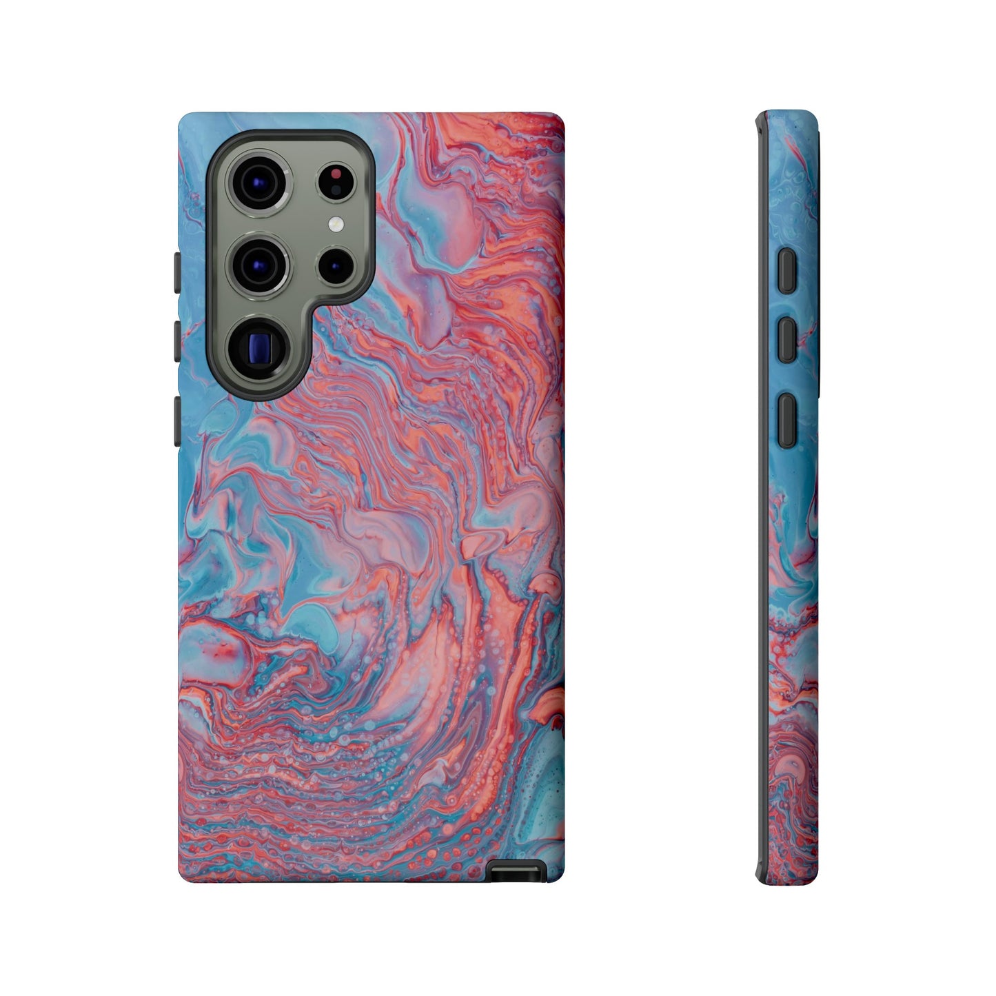 Coral Pink & Blue Abstract Paint Phone Case|iPhone 15 Plus/ Pro, 14, 13, 12|Google Pixel 7, Pro, 5|Samsung Galaxy S23 All Major Phone Models