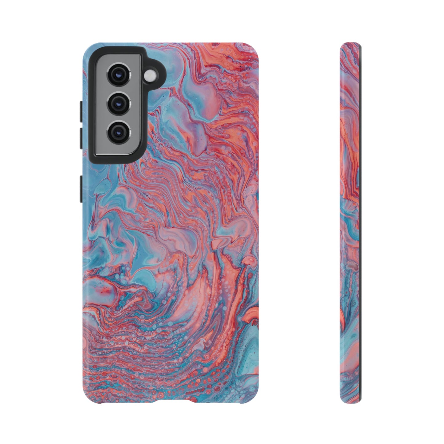 Coral Pink & Blue Abstract Paint Phone Case|iPhone 15 Plus/ Pro, 14, 13, 12|Google Pixel 7, Pro, 5|Samsung Galaxy S23 All Major Phone Models