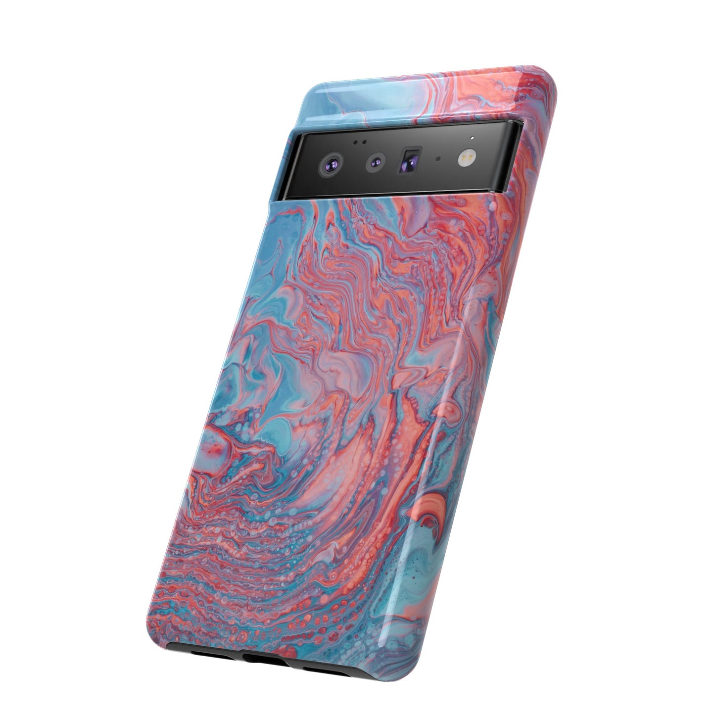 Coral Pink & Blue Abstract Paint Phone Case|iPhone 15 Plus/ Pro, 14, 13, 12|Google Pixel 7, Pro, 5|Samsung Galaxy S23 All Major Phone Models