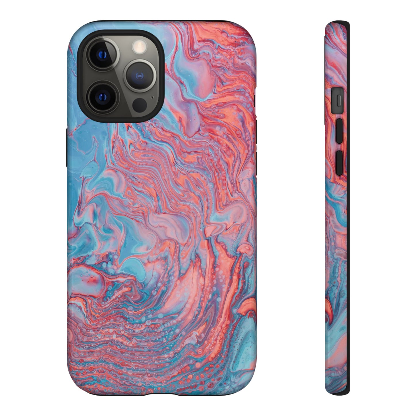 Coral Pink & Blue Abstract Paint Phone Case|iPhone 15 Plus/ Pro, 14, 13, 12|Google Pixel 7, Pro, 5|Samsung Galaxy S23 All Major Phone Models