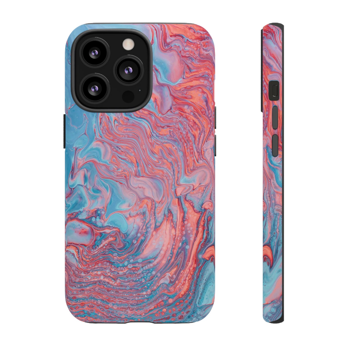 Coral Pink & Blue Abstract Paint Phone Case|iPhone 15 Plus/ Pro, 14, 13, 12|Google Pixel 7, Pro, 5|Samsung Galaxy S23 All Major Phone Models