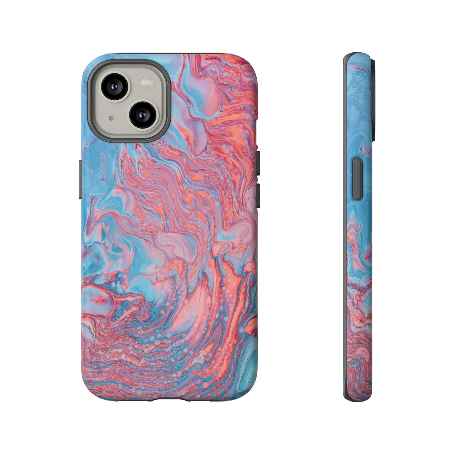 Coral Pink & Blue Abstract Paint Phone Case|iPhone 15 Plus/ Pro, 14, 13, 12|Google Pixel 7, Pro, 5|Samsung Galaxy S23 All Major Phone Models