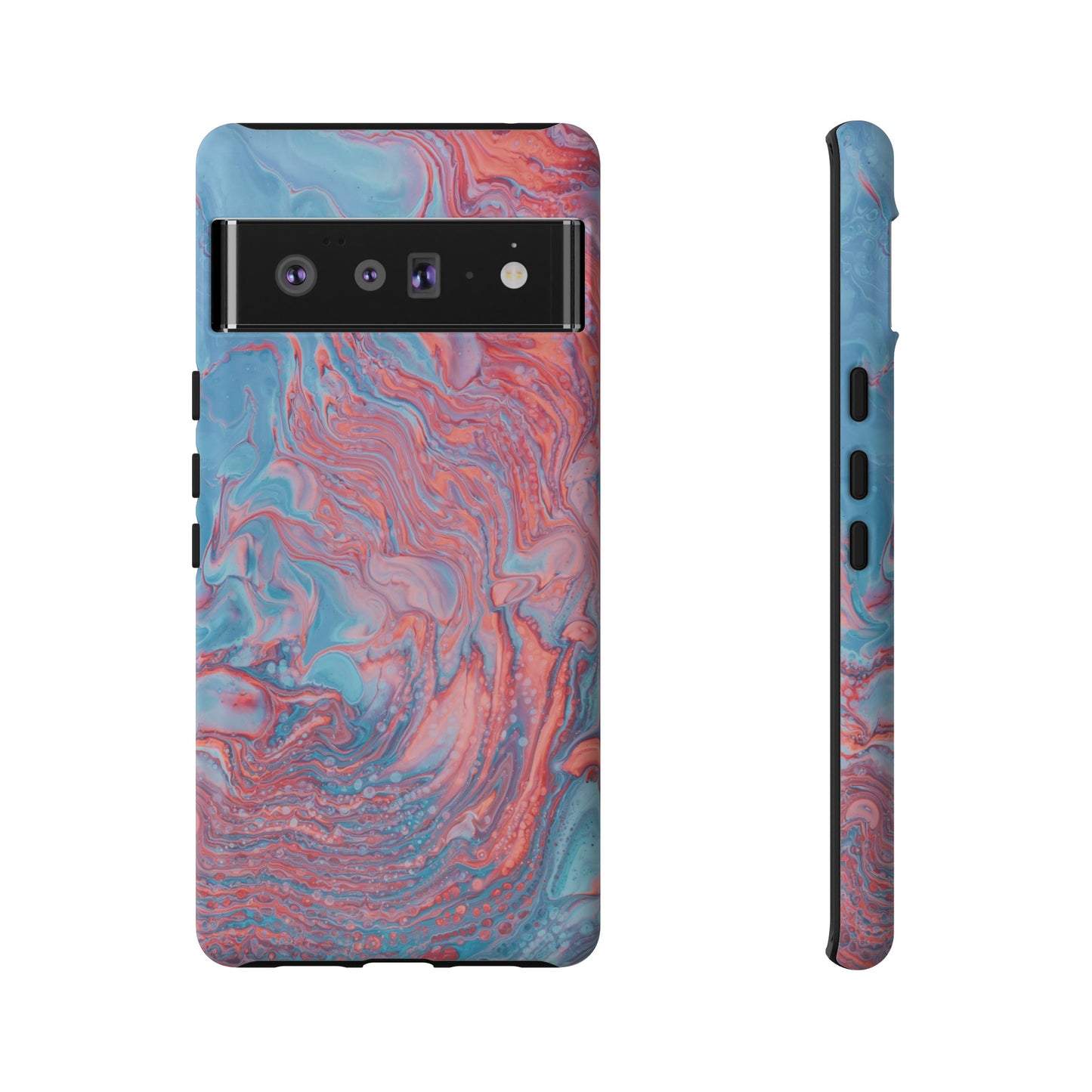 Coral Pink & Blue Abstract Paint Phone Case|iPhone 15 Plus/ Pro, 14, 13, 12|Google Pixel 7, Pro, 5|Samsung Galaxy S23 All Major Phone Models