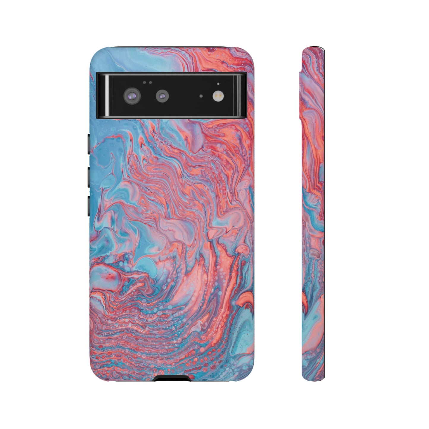 Coral Pink & Blue Abstract Paint Phone Case|iPhone 15 Plus/ Pro, 14, 13, 12|Google Pixel 7, Pro, 5|Samsung Galaxy S23 All Major Phone Models