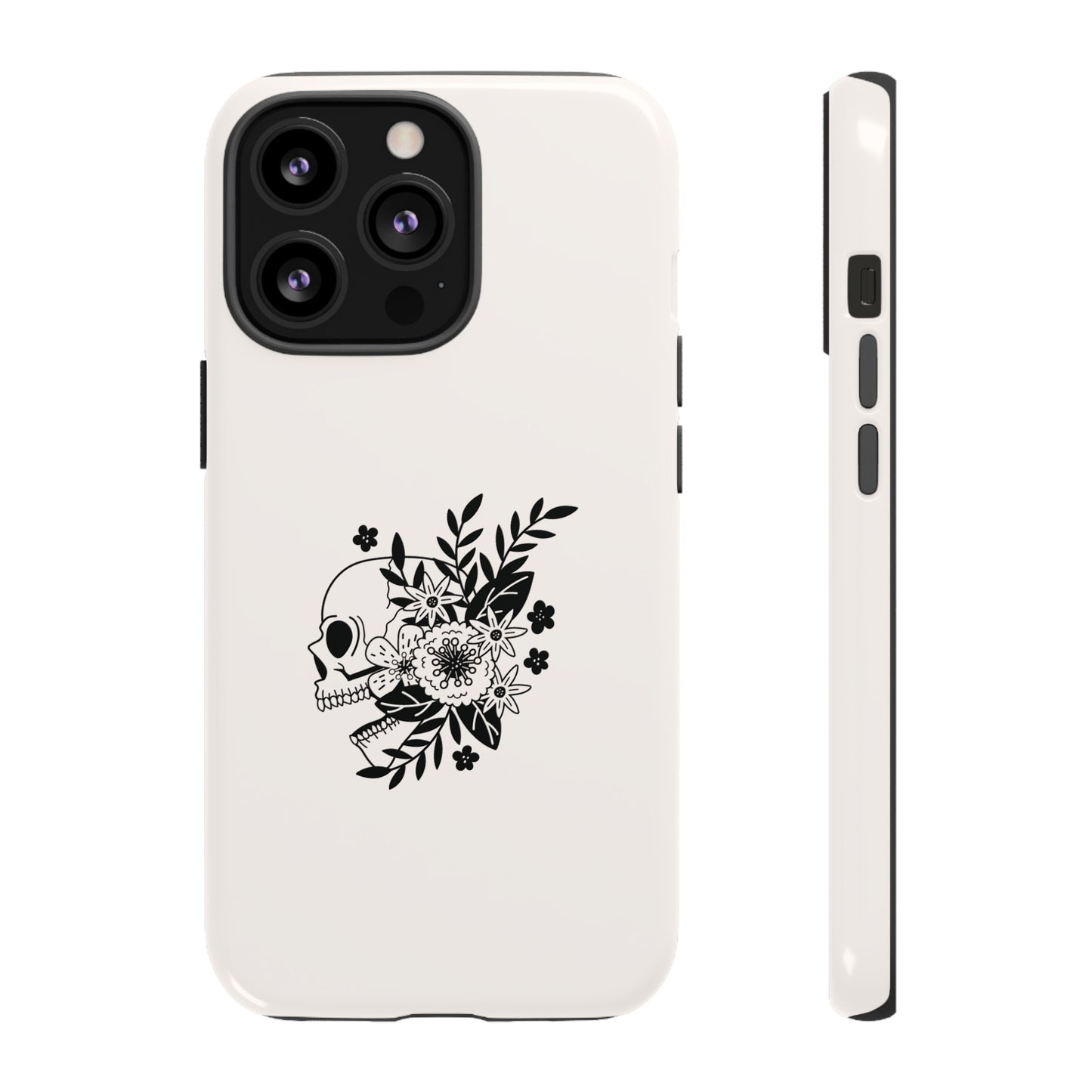 Skull with Flowers Wallpaper Phone Case | iPhone 15 Plus/ Pro, 14, 13, 12| Google Pixel 7, Pro, 5| Samsung Galaxy S23 All Major Phone Models