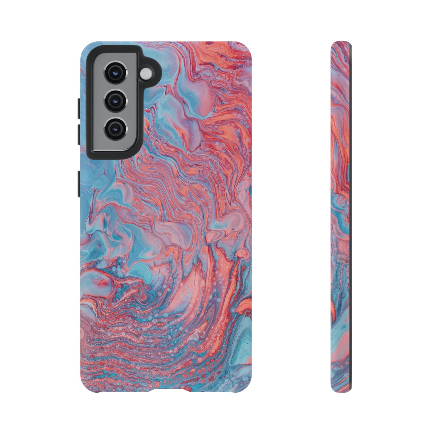 Coral Pink & Blue Abstract Paint Phone Case|iPhone 15 Plus/ Pro, 14, 13, 12|Google Pixel 7, Pro, 5|Samsung Galaxy S23 All Major Phone Models