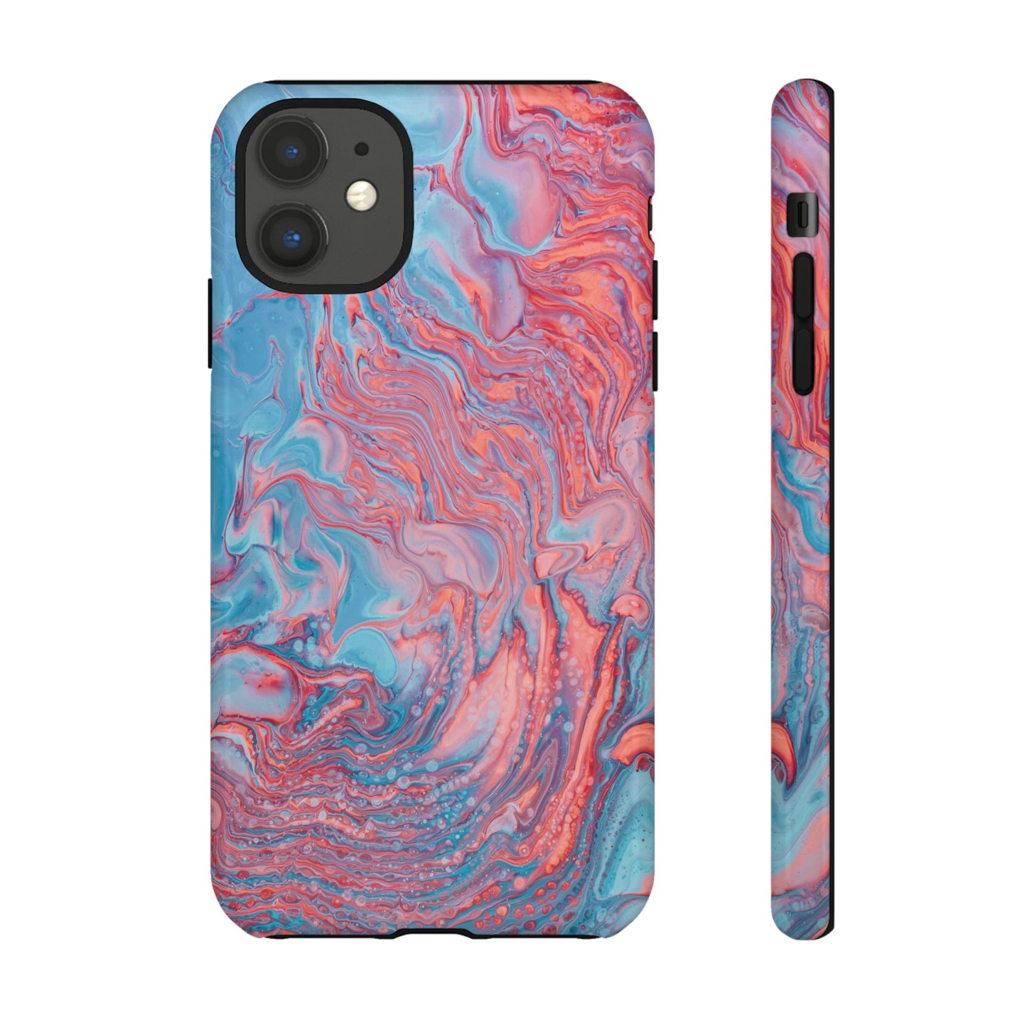 Coral Pink & Blue Abstract Paint Phone Case|iPhone 15 Plus/ Pro, 14, 13, 12|Google Pixel 7, Pro, 5|Samsung Galaxy S23 All Major Phone Models