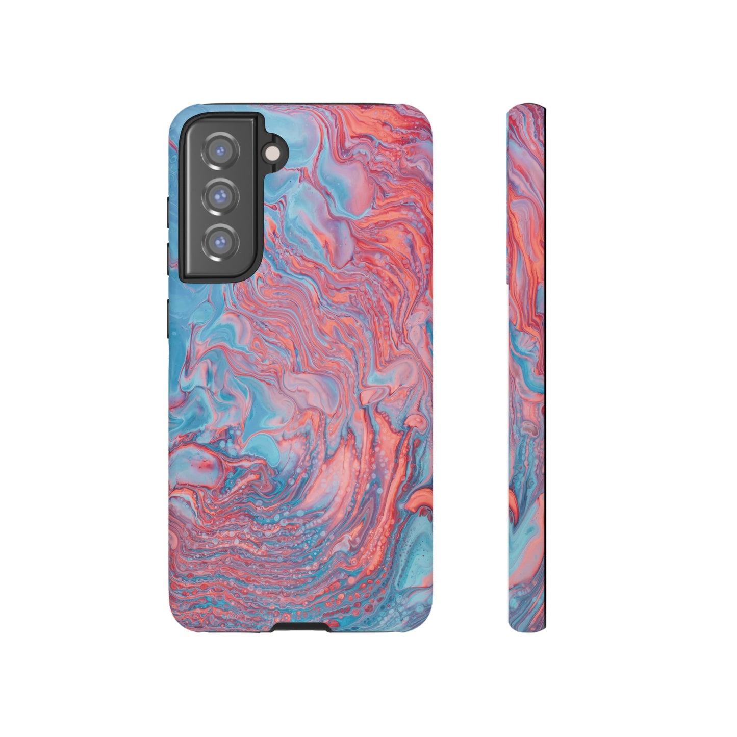 Coral Pink & Blue Abstract Paint Phone Case|iPhone 15 Plus/ Pro, 14, 13, 12|Google Pixel 7, Pro, 5|Samsung Galaxy S23 All Major Phone Models