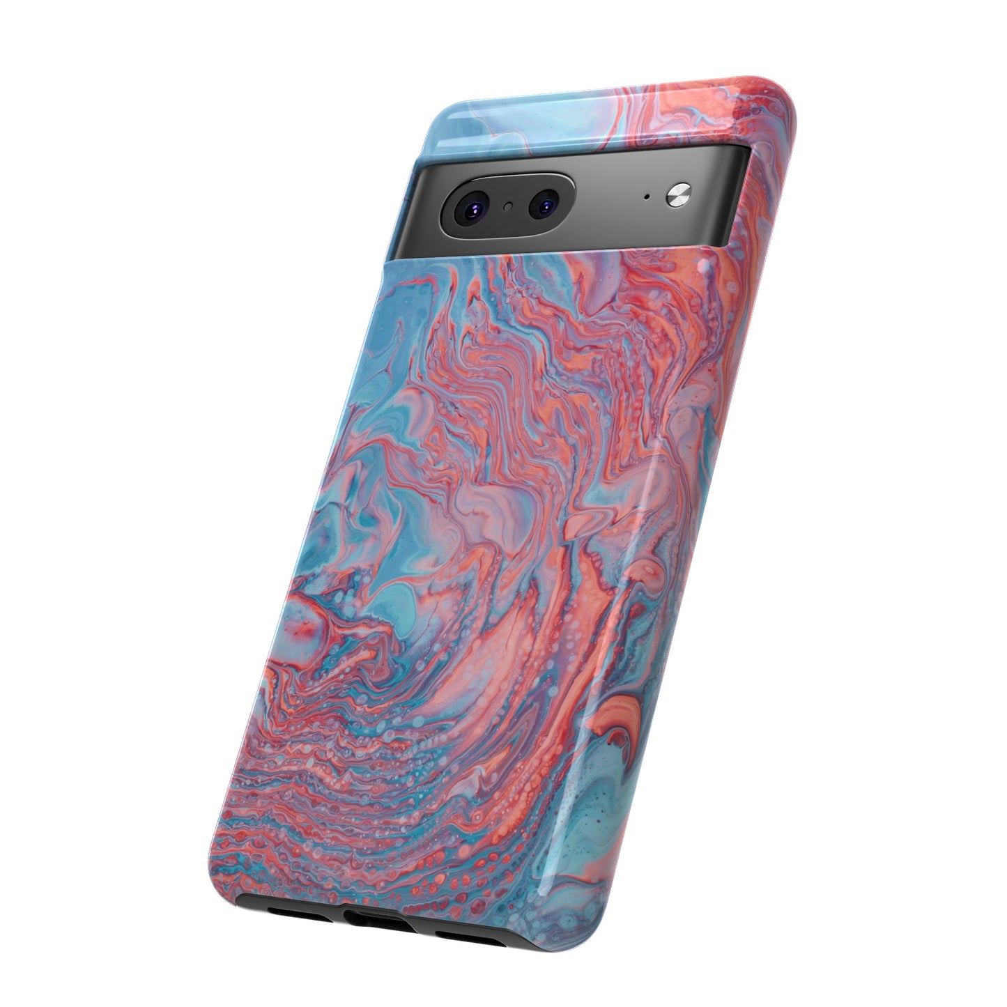 Coral Pink & Blue Abstract Paint Phone Case|iPhone 15 Plus/ Pro, 14, 13, 12|Google Pixel 7, Pro, 5|Samsung Galaxy S23 All Major Phone Models