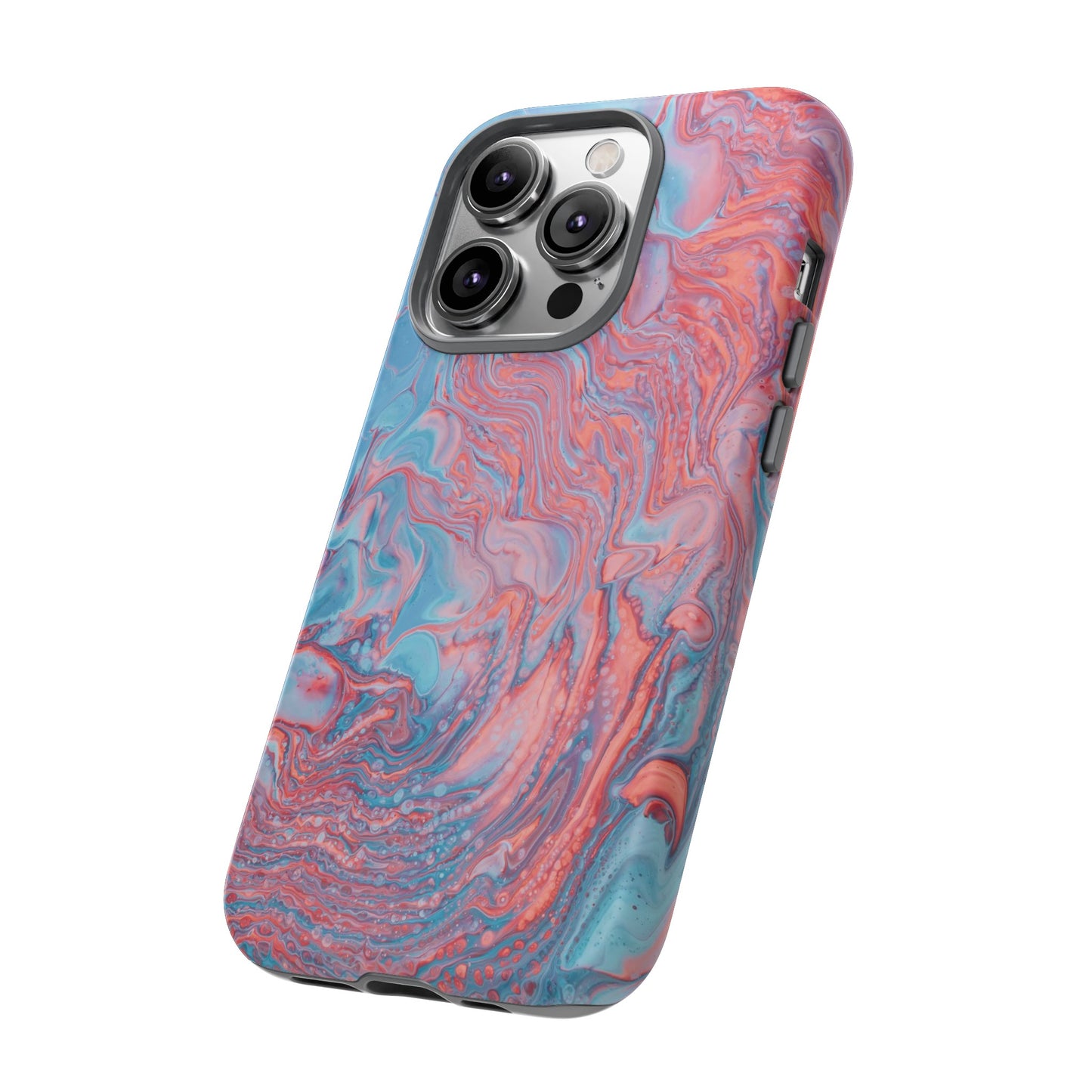 Coral Pink & Blue Abstract Paint Phone Case|iPhone 15 Plus/ Pro, 14, 13, 12|Google Pixel 7, Pro, 5|Samsung Galaxy S23 All Major Phone Models